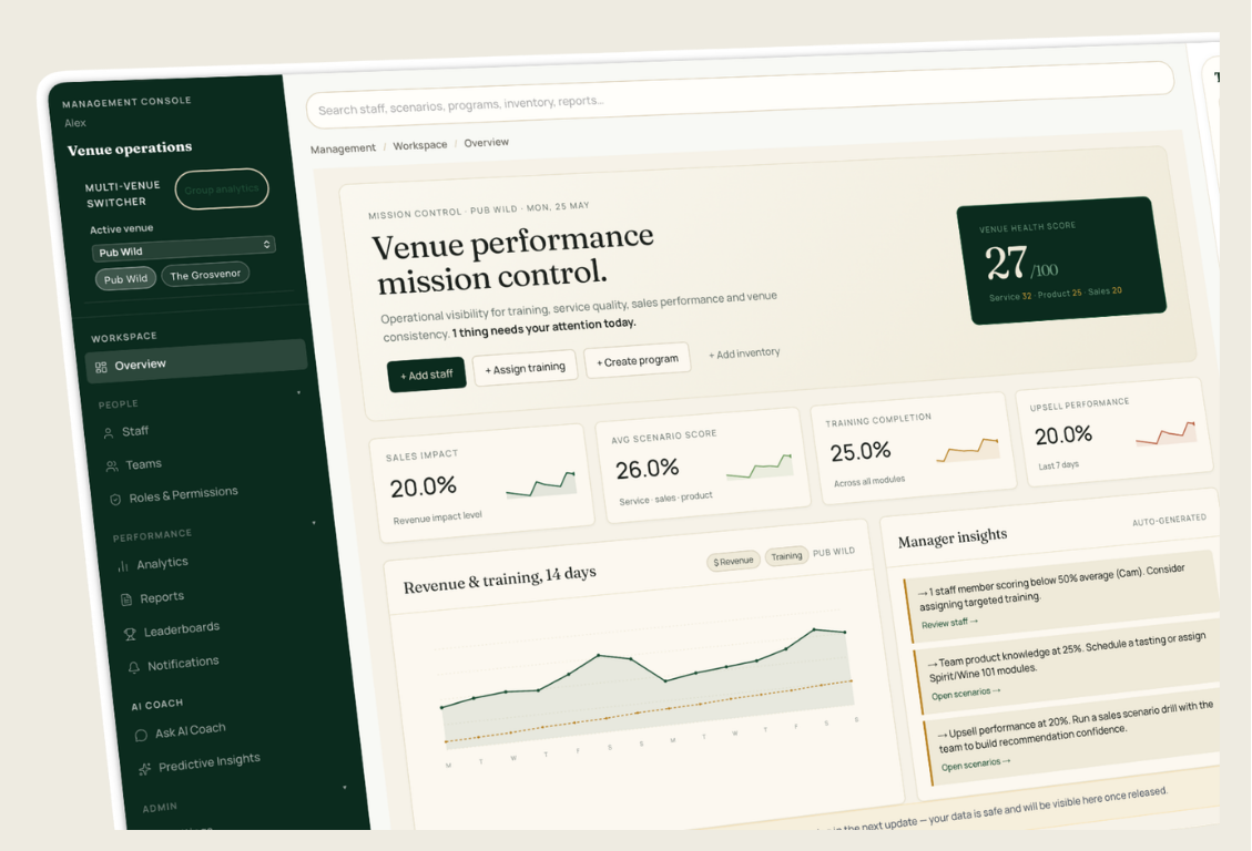 Serve By Example management console – venue performance mission control